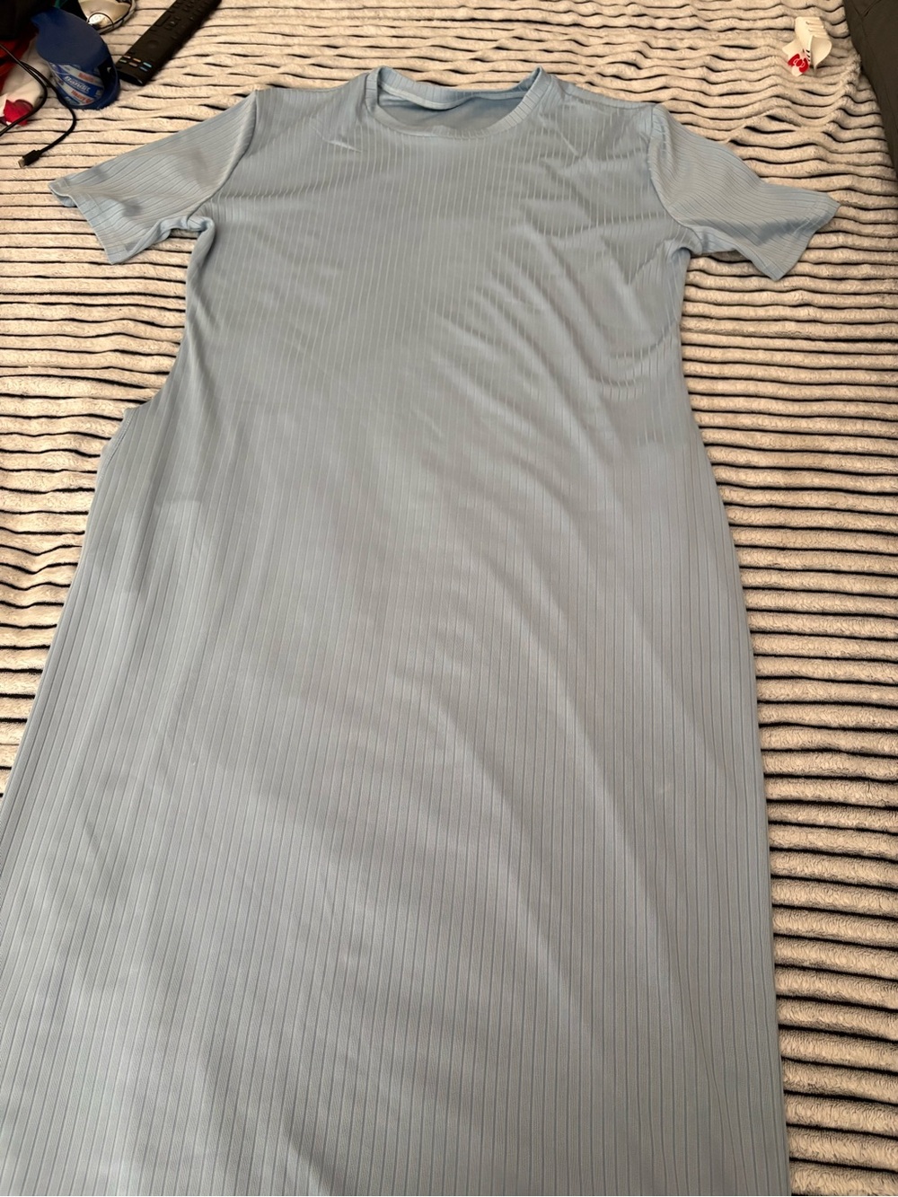 Women’s Ribbed Short Sleeve Midi Dress - Light Blue